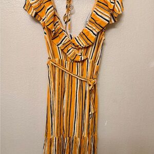 Flying Tomato A. Calvin Yellow backless stripped Ruffled Wrap Sundress